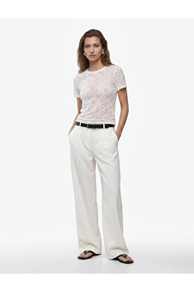 Koton Tricou semi-transparent, slim fit, cu mânecă scurtă, din dantelă