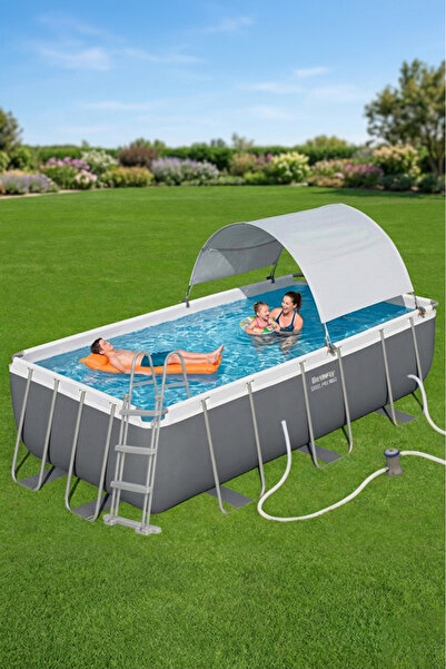 BESTWAY Gölgelikli Prefabrik Dikdörtgen Havuz Seti 404 cm x 201 cm x 100 cm 5...