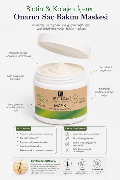 First Lima Professional Repairing Biotin & Collagen Hair Mask for Damaged Hair 500 Ml
