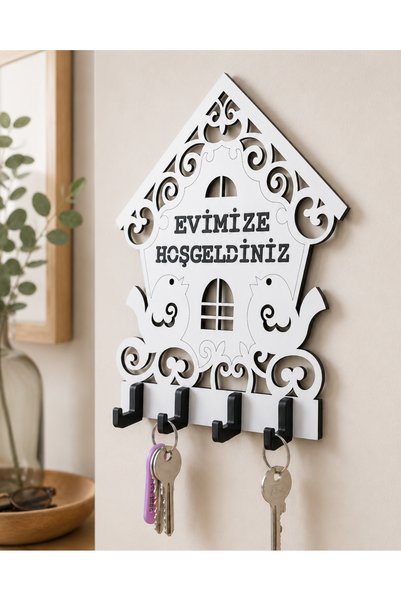 karbonsoft Bine ați venit acasă, cu tema Casa Păsărilor, suport pentru chei din lemn, 20 X 19 cm