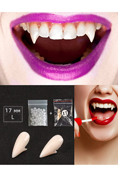 KURBE 17 MM Vampir Dişleri A1 Diş Rengi Gerçek Reçine Protez Vampir Diş 2 Gra...