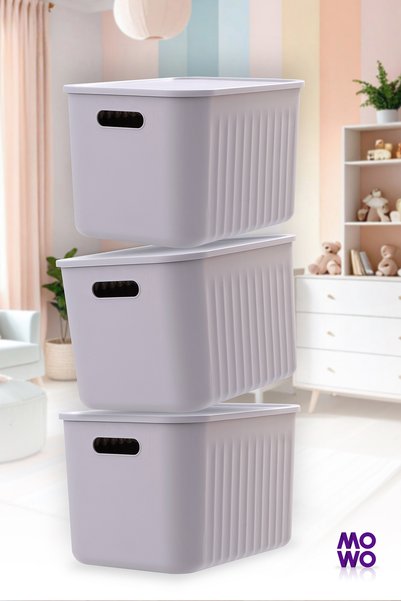 Mowo Home 20 Lt Gray 3 Piece Organizer Box with Lid, Decorative Storage Box, Organizer