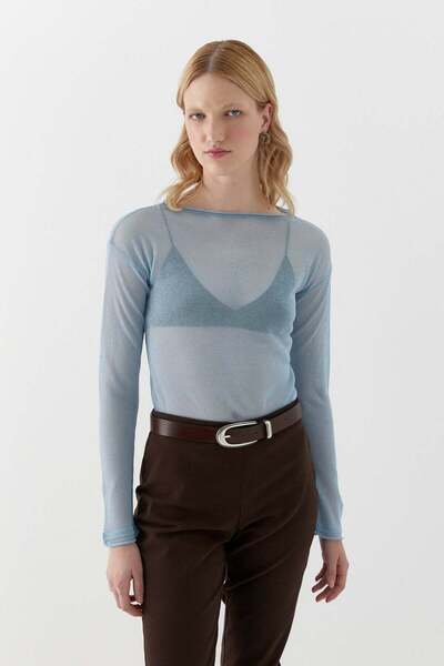 MARKALİSTE Mânecă lungă semi-transparentă tricou Albastru