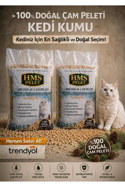 HMS PELET %100 Doğal çam peleti kedi kumu katkısız 2 li ekonomik paket 10 LT ...