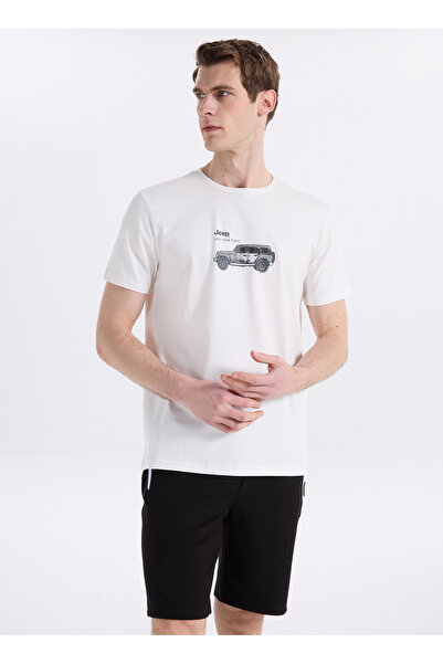 JEEP Kırık Beyaz Erkek Relaxed Baskılı T-Shirt J6SM-TST7481