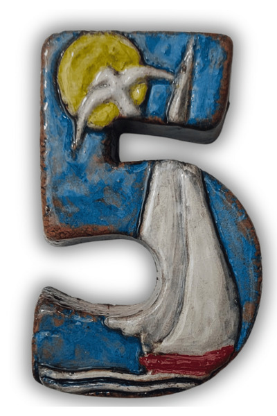 toprakanaart El Yapımı Deniz Temalı Seramik Kapı No - 8x13 cm - Akdeniz/Ege r...