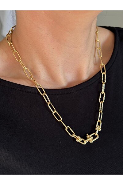 Luseda Gold Renk VIP Kaplama 55 cm Desenli Kalın Ataç Kolye