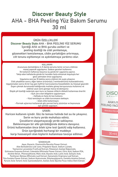 Discover Beauty Style Aha 10% Bha 2% Blemish - Skin Tone Equalizing Peeling Mask and Care Serum 30 ml