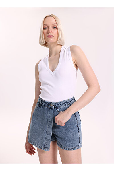 Fabrika Kadın Relaxed Yıkamalı Şort Etek F6SL-SHT0357