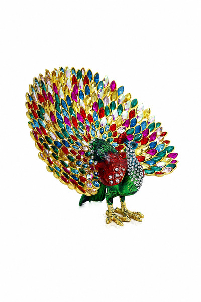 Colorful Stone Peacock Trinket Decorative Metal Crystal Stone Home Office Table Ornament Gift