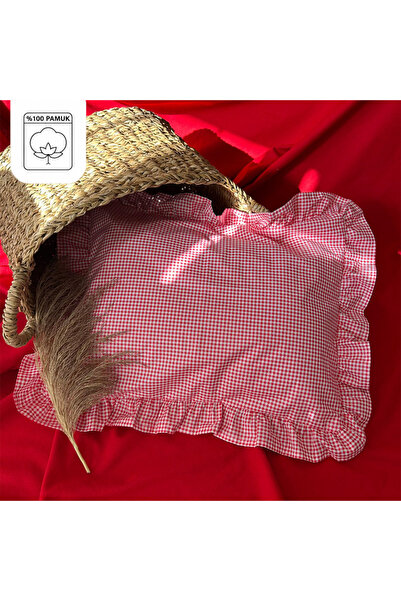 liefhome %100 Pamuklu Kırmızı Pötikareli Fırfır Detaylı Bebek Yastık Kılıfı |...