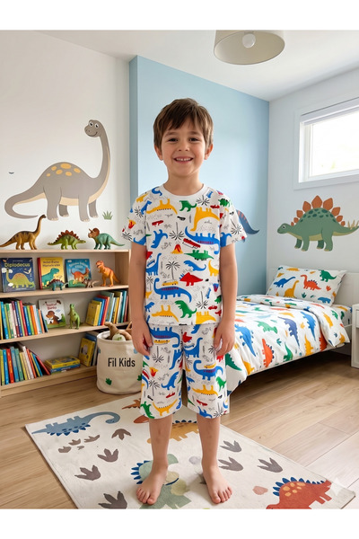 Fil Kids Σετ καλοκαιρινές πιτζάμες από βαμβακερό λεωφορείο αυτοκινήτου για αγ...