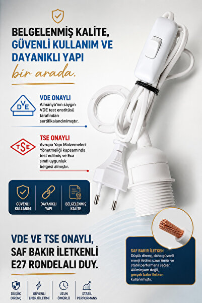 PinkyDuck E27 Duy Seyyar Kablo 2 Metre Fişli Anahtarlı