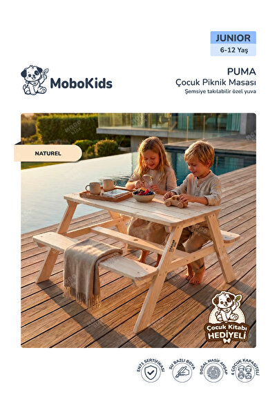 mobokids Ahşap Çocuk Piknik Masası Puma Masif Ahşap 4 kişilik Junior 6 - 12 Y...