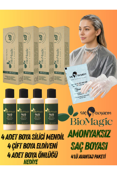BIOMAGIC Saç Boyacım Mendil+Bio Magic Amonyaksız Saç Boyası 8.72 Açık Küllü K...