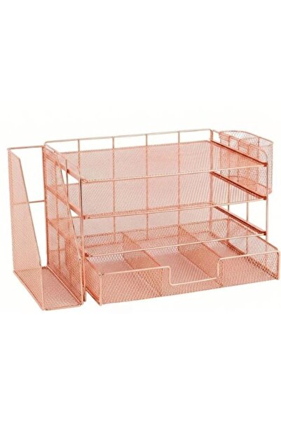 Temel Rose Gold Metal Mesh 3 Katlı Masaüstü Organizer Dosyalık Çekmeceli Kale...
