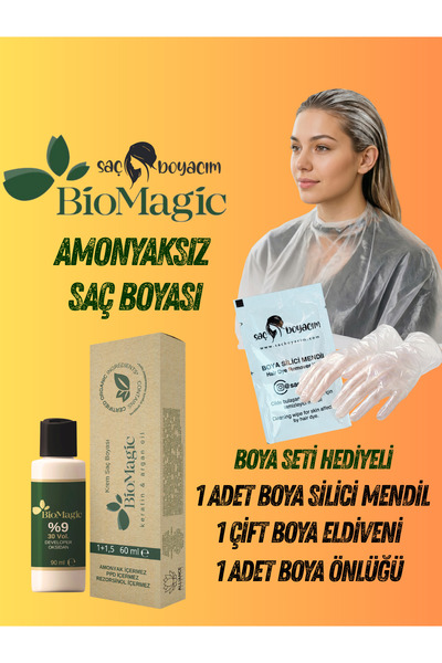 BIOMAGIC Saç Boyacım Mendil+Bio Magic Amonyaksız Saç Boyası 9.72 Küllü Sarı 6...