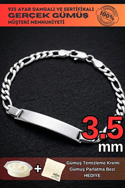 OSMANLI GÜMÜŞ Erkek Gümüş Bileklik İsim Yazı Yazılabilir 3.5mm Figaro Model G...