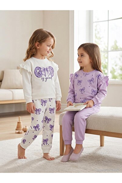 Civil Girls Set de 2 piese cu imprimeu cu fundiță pentru vârstele 2-5 ani - S...
