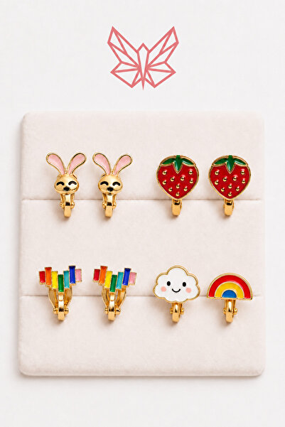 MakeWell Ekonomik Paket Deliksiz küpe Fiyonk Kalp Çiçek Hello Kity Yonca Kira...