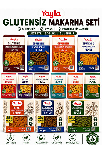 Yayla Glutensiz Makarna Seti Karışık Paket | Vegan Yüksek Proteinli Çeşitle