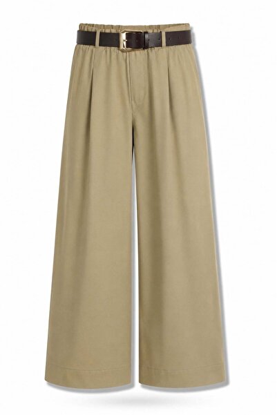 5in1Canpolat Khaki Belted Palazzo Trousers 1098
