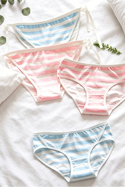 JInsh Cute Striped Cotton Panties Set, 4-Pack Breathable Briefs for Women, So...