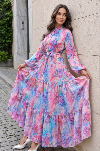 benguen Patterned Hijab Dress Pink 530