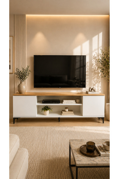 FURNICI Modern SAFİR MEŞE Raflı TV Ünitesi 50x180 cm | Şık Minimal Tasarım Sa...