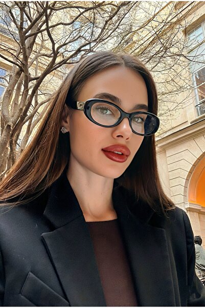 Chunky Frame Cat Eye Classic Vintage Black Framed Women's Glasses with Blue B...