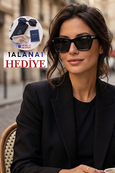 Lozzo Kadın UV400 Siyah Cat Eyes Güneş Gözlüğü Gümüş Detay 25-18 C2