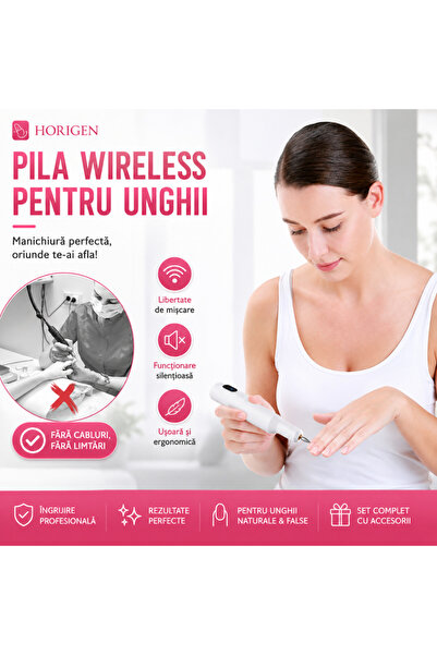 Horigen Freza Unghii Portabila Manichiura-Pedichiura, NailCraft Pro, 20000 RPM, Acumulator, Alb