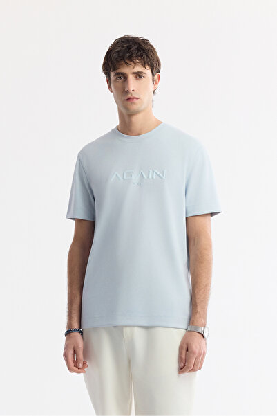 Avva Men's Light Blue Crew Neck Bi-Stretch Interlock Regular Fit T-Shirt A51Y...