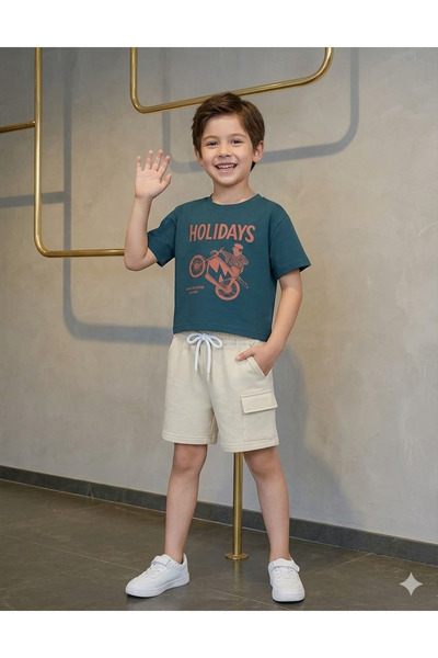vera kids Dečiji set sa džepovima i šortama sa prazničnim printom