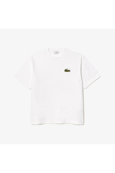 Lacoste Unisex Loose Fit Bisiklet Yaka Organik Pamuk Beyaz T-Shirt