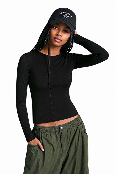 HAKKE Premium Viskon Bisiklet Yaka Crop Esnek Örme BLUZ