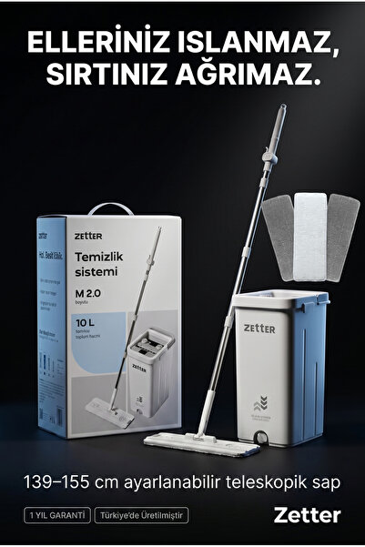 Zetter Mop Temizlik Seti, 1 Yıl Garantili, Zamanlayıcılı, 3 Bezli, Kolay Sıkmalı