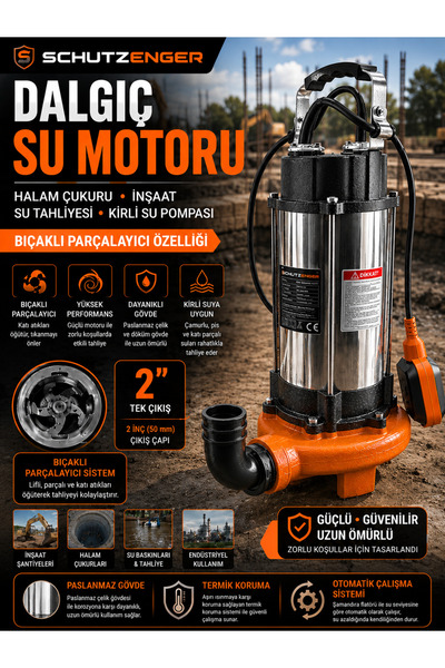 SCHUTZENGER Alman Bıçak sistemli 5 Hp Foseptik Dalgıç Pompa Kirli Su Pompa Şa...