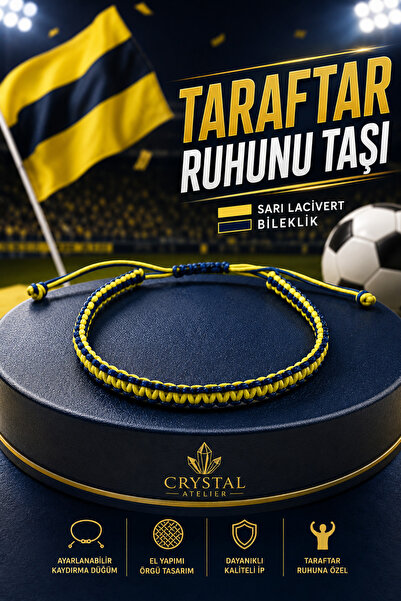 Crystal Atelier Unisex Sarı Lacivert Taraftar Bileklik - Makrome Bileklik - H...