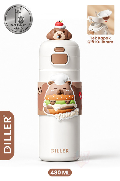 Vagonlife DILLER 480 ML Tek Kapak Çift Kullanım Pipetli/Pipetsiz Taşıma El As...