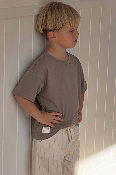 Cigit Striped Capri Set 1-7 Years Mink