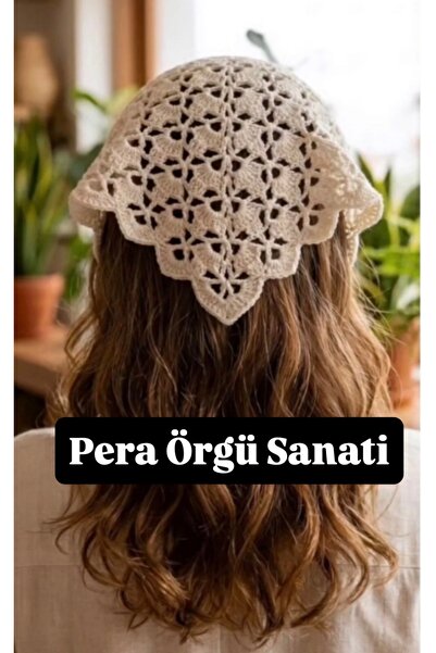 PERA ÖRGÜ SANATI El yapımı örgü kroşe bandana beyaz