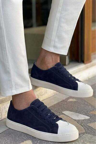 Shoetyle - Genuine Suede Leather Navy Blue Color Men's Sneaker - 666-01-03