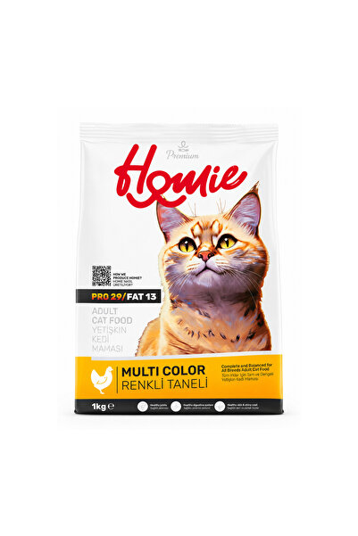Homie Adult Cat Food Chicken Flavor 1kg - 29% Pro / 13% Fat Multi-Color Kibble
