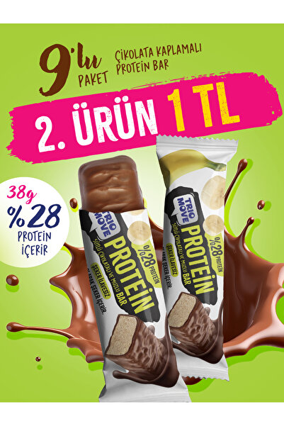 TrioMove 38 gram Protein Bar - Muz ve Sütlü Çikolatalı, %28 Protein, 38 g x 9...