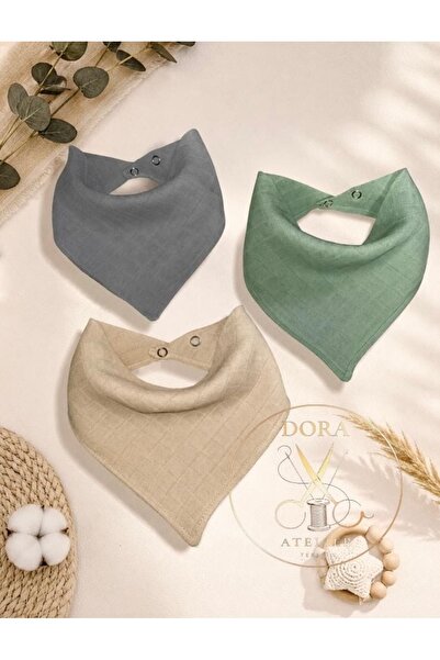 DORA ATELIER TEKSTİL وشاح موسلين للأطفال، طوق، مريلة للأطفال 3 قطع { 100% قطن...