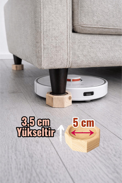 iDekor Robot Süpürge İçin Doğal Ahşap Koltuk Baza Yükseltici (3,5 cm Yükselti...