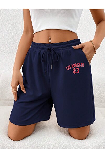 Adrift Letter Graphic Drawstring Waist Şort
