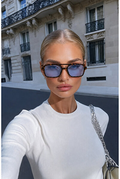 Sun Pearl ORIJİNAL DARCY MAVİ CAM LEOPAR ÇERÇEVE TASARIM UNİSEX GÜNEŞ GÖZLÜĞÜ