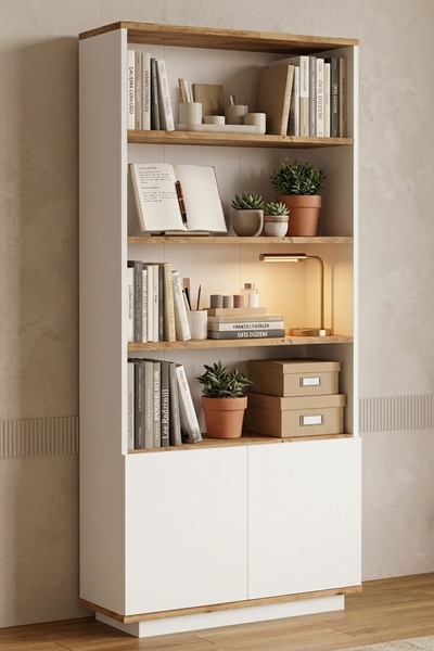 L'occi Concept Delphin Kitaplık Raf 2 Kapaklı Raflı 168cm Çam-Beyaz DLP16-AW